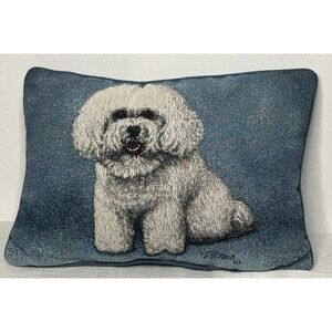 Linda Picken Bichon Frise Decorative Pillow Needlework Tapestry Signed dog gift